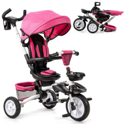 Triciclo Infantil para Passeio com Assento Ajustável 7 Estágios, Idade Recomendada 1 a 5 Anos, BABY JOY, Rosa