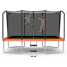 Trampolim Retangular GYMAX 4,3m para Crianças e Adultos, Escada Antiderrapante, Rede de Segurança, Laranja, ASTM