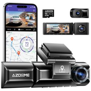 AZDOME M550 Câmera Veicular Full HD 1080p, com GPS, Gravação 4K Ultra HD, Visão Noturna, incluso Cartão de 32 GB, Wi Fi, Preta.