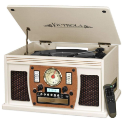 Toca Discos 8 em 1 Bluetooth Central Multimídia Alto Falantes Estéreos Integrados, VICTROLA VTA 600B WHT, Branco