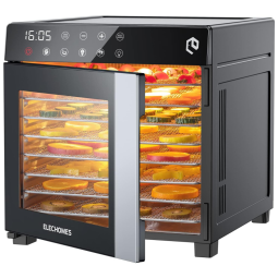 Desidratador de Alimentos 8 Bandejas e 50 Receitas, Aço Inoxidável, 600W, 110v, ELECHOMES 1, Preto