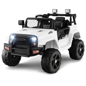 Caminhão Elétrico Infantil OLAKIDS Branco 12V Jeep 2 Velocidades Controle Remoto Suspensão Porta Dupla LED Música USB MP3 TF