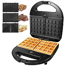 Máqua de Waffle, Sanduicheira 3 em 1 750W 3 Destacáveis Antiaderentes, 110v, OSTBA 3 in 1, Preto