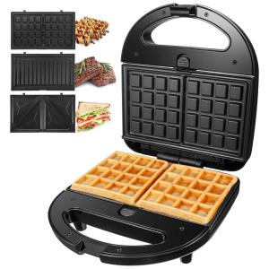 Máqua de Waffle, Sanduicheira 3 em 1 750W 3 Destacáveis Antiaderentes, 110v, OSTBA 3 in 1, Preto