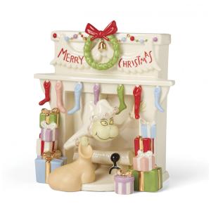 Figurinha Lenox Grinch Stealing Stockings em Porcelana Multicolor com Detalhes em Ouro 24K, 16,5 cm