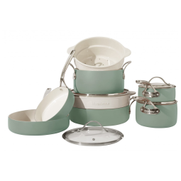 Conjunto de Panelas e Frigideiras Antiaderentes em Alumínio com Revestimento Cerâmico, 12 Peças, Bloomhouse, Verde