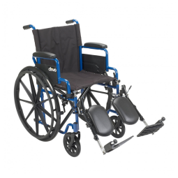 Cadeira de Rodas Dobrável Adulto Drive Medical Azul Leve com Estrutura de Aço, Braços de Mesa e Apoio de Pés Elevável Assento 46 cm Modelo