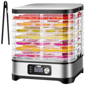 Desidratador de Alimentos VIVOHOME 8 Bandejas, Digital, Timer 48h, Controle de Temperatura 35–70°C, 400W, Livre de BPA, Prata