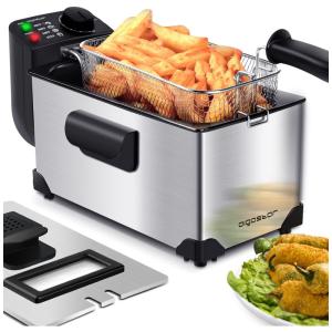 Fritadeira Elétrica Industrial a Óleo 3L com Controle de Temperatura, 1650W, Aço Inox, 110V, AIGOSTAR, Cinza