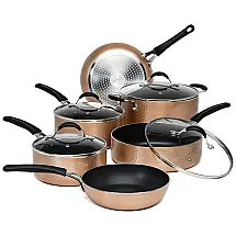 Conjunto de Panelas e Frigideiras Antiaderentes, 10 Peças, Dourada, ECOLUTION , Dourado