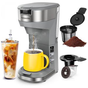 Cafeteira Elétrica 5 Xícaras para Café Moído com Modo Quente e Gelado, 110V Famiworths, Cinza