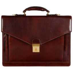 Bolsa Maleta de Couro Masculina para Laptop, TIME RESISTANCE, Marrom