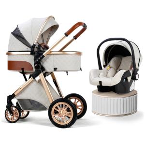 Carrinho de Bebê para Recém-Nascidos, Ajustável em Duas Direções e Dobrado Facilmente com um Clique, BEBECOSY, Bege