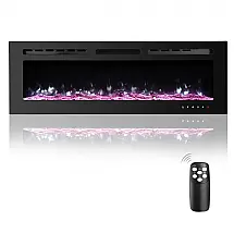Lareira Elétrica de Embutir A54x127L Digital, Luz LED, Chamas Multicolorida e Temporizador, 1500W, 110v, HOMAJOR, Preto