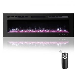 Lareira Elétrica de Embutir A54x127L Digital, Luz LED, Chamas Multicolorida e Temporizador, 1500W, 110v, HOMAJOR, Preto