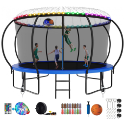 Cama Elastica Capacidade até 635 kg Tamanho 4,2 Metros com Luz LED e Cesta de Basquete, SKYUP , Azul