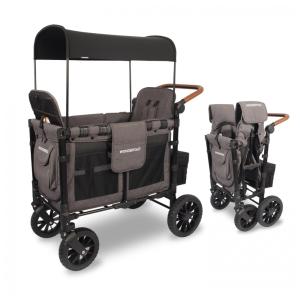 Carrinho de Passeio para 2 Crianças Multifuncional com Porta Objeto e Cobertura, até 136 kg, WONDERFOLD W2, Cinza Carvão