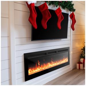 Lareira Elétrica de Embutir Ultrafina A43x152L cm com 20 Cores de Chama, Saída de Calor de 5300 BTU, Temporizador, Controle Remoto e APP