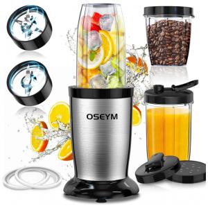 Liquidificador Pessoal Portátil 600mL para Vitaminas com Caneca e Moedor, 900W, OSEYM, Prata