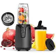 Liquidificador Pessoal Portátil 600mL com Acessórios e 6 Lâminas, 110V 850W, KEPLUG, Cinza e Preto
