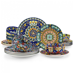 Conjunto de Jantar Vancasso 18 Peças, Pratos e Tigelas de Porcelana para 6 Pessoas, Resistente a Micro-ondas e Lava-louças, Estilo Bohemian