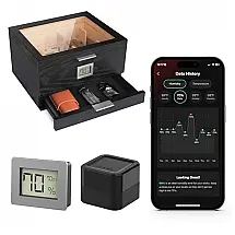 Humidor Case Elegance Tampo Vidro com Cedro Espanhol, Sistema Hydro e Higrômetro Digital Bluetooth Klaro
