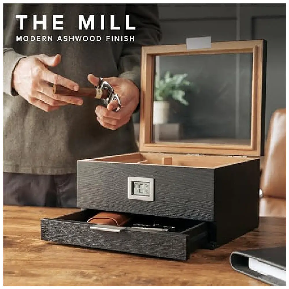 Humidor Case Elegance Tampo Vidro com Cedro Espanhol, Sistema Hydro e Higrômetro Digital Bluetooth Klaro — foto 3