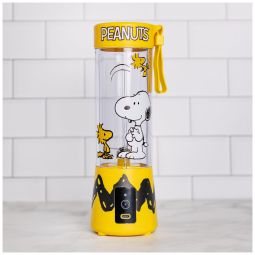 Liquidificador Portátil 400mL com Tema Peanuts Snoopy & Woodstock, Carregamento via USB e 2 Modos, 150W, Uncanny Brands, Amarelo