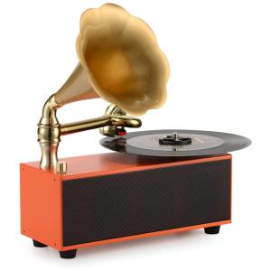 Vitrola Toca Discos com Plataforma 3 Velocidades, sem fio, 78 RPM, 110v, NB, Laranja
