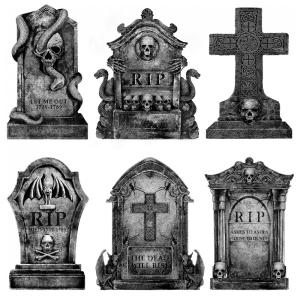 Kit Lápides de Cemitério para Decoração de Halloween, 6 Unidades