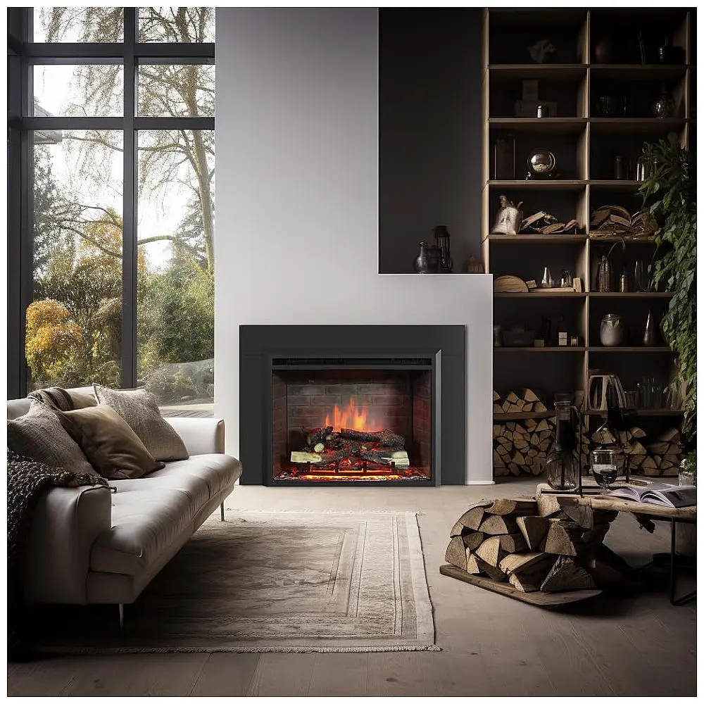 Lareira Elétrica de Embutir PuraFlame Western Preta com Kit de Acabamento e Controle Remoto 750/1500W 110V 103.9 cm(L)X73.9 cm(A) — foto 2