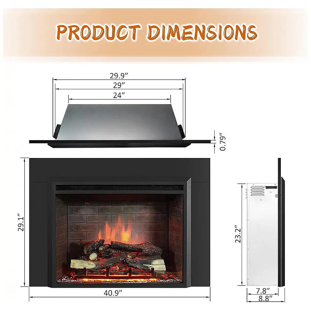 Lareira Elétrica de Embutir PuraFlame Western Preta com Kit de Acabamento e Controle Remoto 750/1500W 110V 103.9 cm(L)X73.9 cm(A) — foto 3