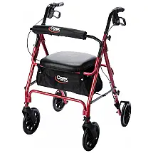 Andador Adulto Idoso Carex com Assento, Suporta até 113 Quilos, Vermelho