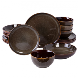 Aparelho de Jantar com 16 Peças em Cerâmica Serve 4 Pessoas, Gibson Elite Edwina, Marrom