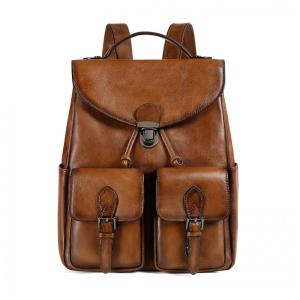 Mochila Feminina para Laptop de Couro, COOLCY, Marrom