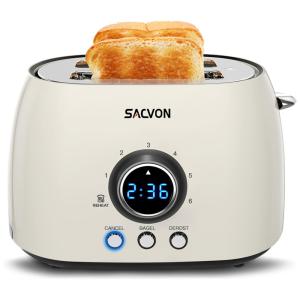 SACVON Torradeira de 2 Fatias com Temporizador LCD, 800W 110V, Creme