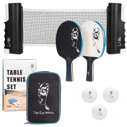Atletismo Kit de Ping Pong com Mesa Portátil, 2 Raquetes, 3 Bolas e Estojo Compacto, TIGER EYE ATHLETICS, Preto