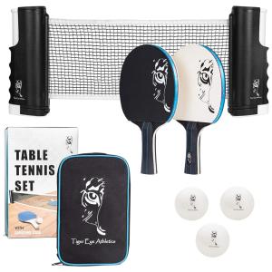 Atletismo Kit de Ping Pong com Mesa Portátil, 2 Raquetes, 3 Bolas e Estojo Compacto, TIGER EYE ATHLETICS, Preto