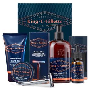 Kit para Barba Profissional Portátil com Cera e Pente, 5 Itens, KING C. GILLETTE, Preto