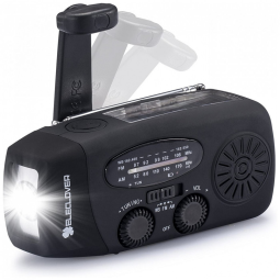 Rádio AM FM e NOAA 1000mAh Com Bateria Solar ou Manivela de Recarga USB Cor Preto