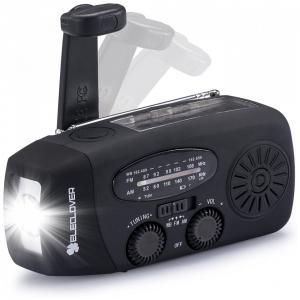 Rádio AM FM e NOAA 1000mAh Com Bateria Solar ou Manivela de Recarga USB Cor Preto