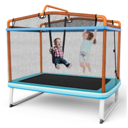 Trampolim GYMAX para crianças, 75 trampolins recreativos aprovados pela ASTM com balanço, rede de barra horizontal, mini trampolim