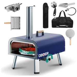 Forno de Pizza a Gás Portátil Aço Inoxidável com Queimador de Gás, Pedra de Pizza de madeira, Casca de Pizza e Bolsa de Transporte, NAIZEA