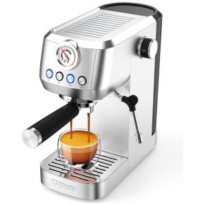 Máquina de Café Expresso 20 Bar com Vaporizador de Leite, Aço Inoxidável, 110V 1350W, MAttinata, Prata