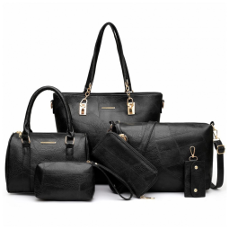 Conjunto de Bolsas Femininas 6 Peças com Carteira, 2E youth, Preto