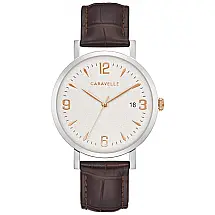 Relógio Masculino Analógico Retrô Quartzo de Couro, CARAVELLE 44A118, Marrom