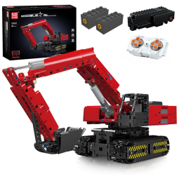 Kit de Construção Escavadeira com Controle Remoto para Crianças e Adultos, Mould King, Vermelha