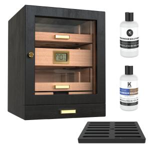 Umidor de Armário CASE ELEGANCE Luca para 80-100 Charutos, Caixa com Cedro Espanhol, Display de Vidro, Sistema de Umidificação Fácil
