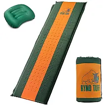 Colchão Inflável para Camping Portátil Ultraleve com Travesseiro Embutido e Bolsa de Transporte, RYNO TUFF, Verde