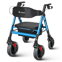 Andador Rollator com Assento, Rollator Robusto Extralargo para Pessoas Grandes e Altas - Capacidade de 205kg - Azul de Alumínio,FlyingJoy